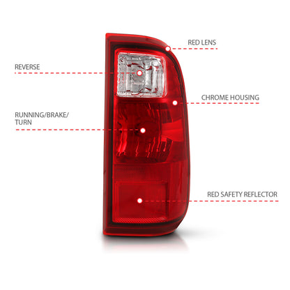 Tail Light Set Chrome Housing Red/Clear Lens Pair Ford F-250 Super Duty/F-350/F-450 Super Duty 2008-2016 AnzoUSA-3