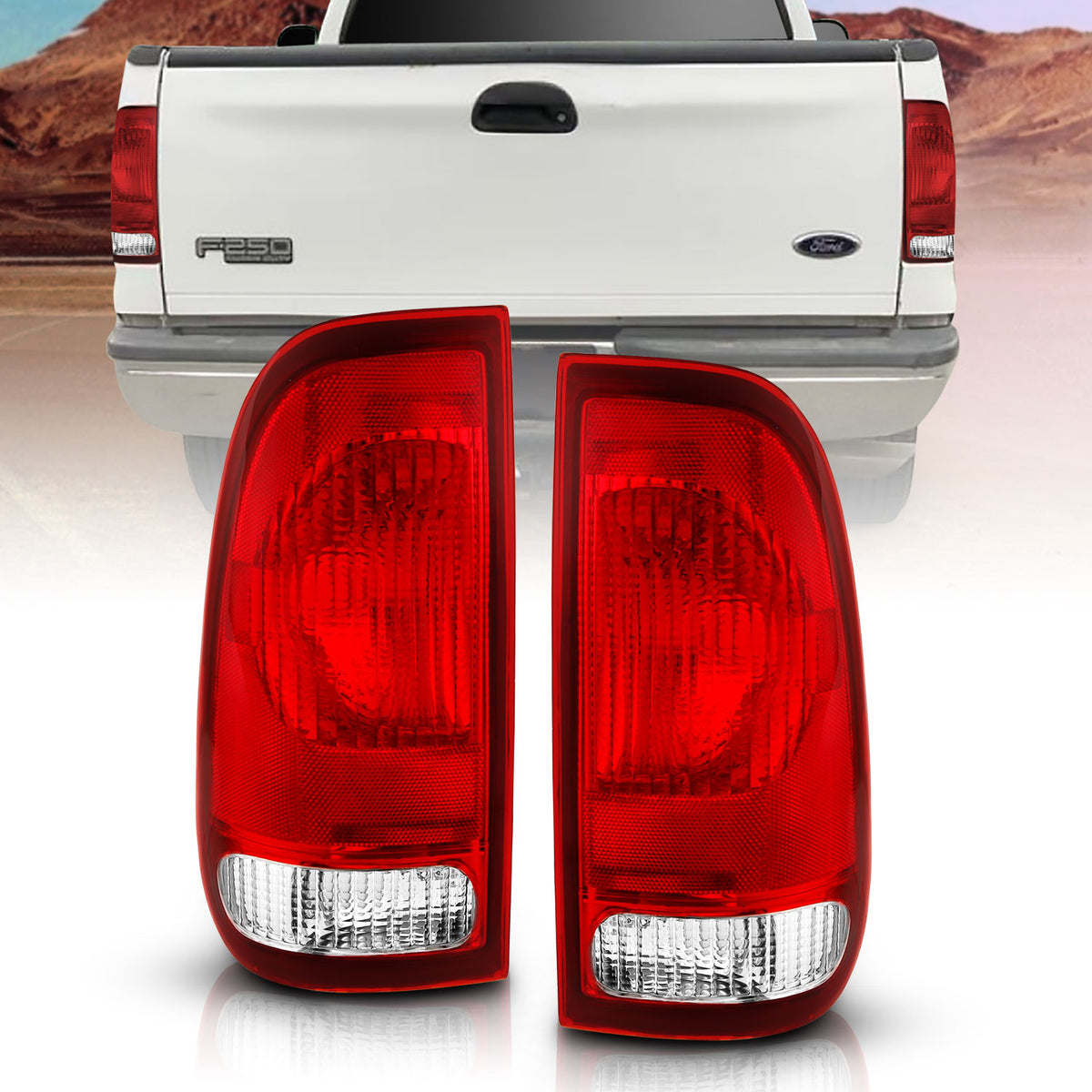 Tail Light Set Chrome Housing Red/Clear Lens Pair Ford F-150 1997-2003, Ford F-250/F-350/F-450/F-550 Super Duty 1999-2007 AnzoUSA