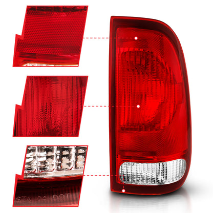 Tail Light Set Chrome Housing Red/Clear Lens Pair Ford F-150 1997-2003, Ford F-250/F-350/F-450/F-550 Super Duty 1999-2007 AnzoUSA-2