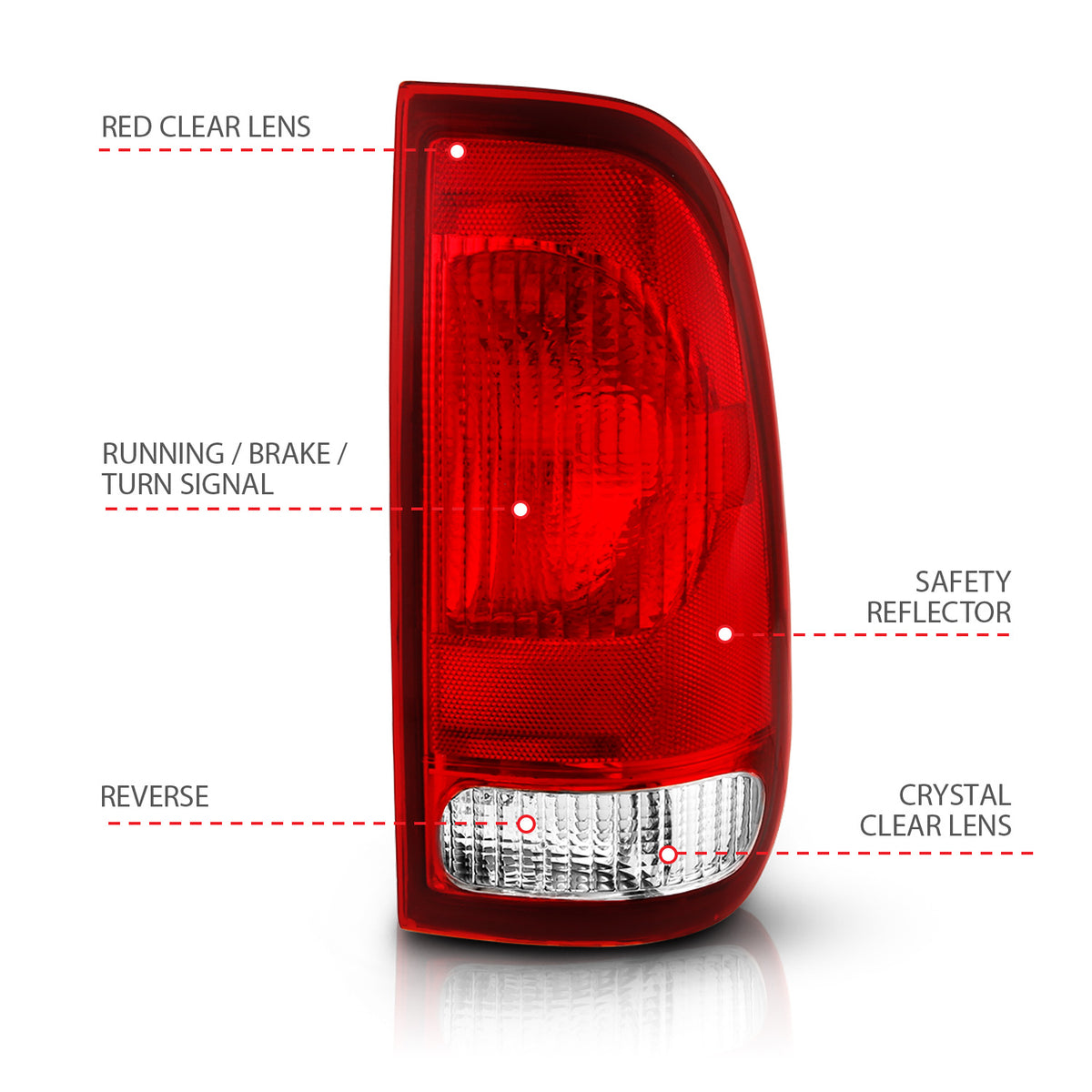Tail Light Set Chrome Housing Red/Clear Lens Pair Ford F-150 1997-2003, Ford F-250/F-350/F-450/F-550 Super Duty 1999-2007 AnzoUSA-3