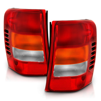 Tail Light Set Chrome Housing Red/Clear Lens Pair Jeep Grand Cherokee 1999-2004 AnzoUSA
