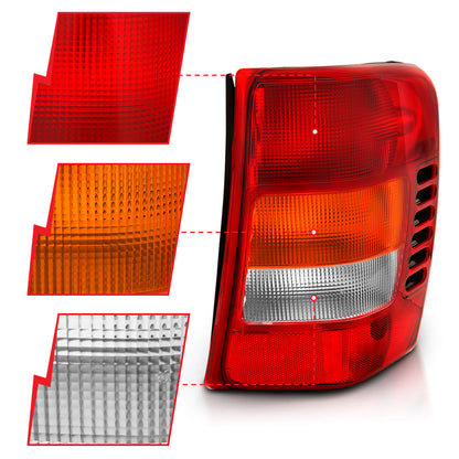 Tail Light Set Chrome Housing Red/Clear Lens Pair Jeep Grand Cherokee 1999-2004 AnzoUSA-1
