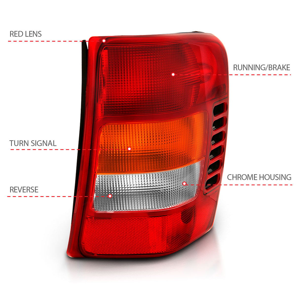 Tail Light Set Chrome Housing Red/Clear Lens Pair Jeep Grand Cherokee 1999-2004 AnzoUSA-2