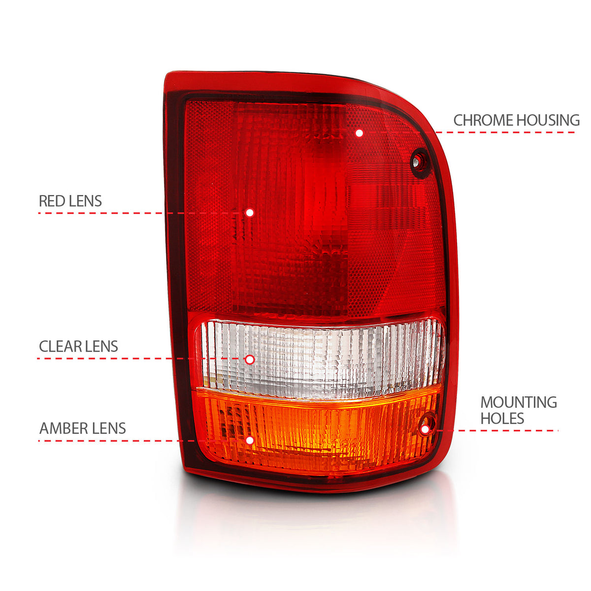 Tail Light Set Red/Clear (Oe) Ford Ranger 1993-1997 AnzoUSA-3