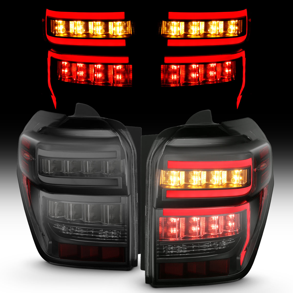 Tail Light Set LED Black Housing Smoke Lens Sequential Pair Toyota 4Runner 2014-2023 AnzoUSA-1