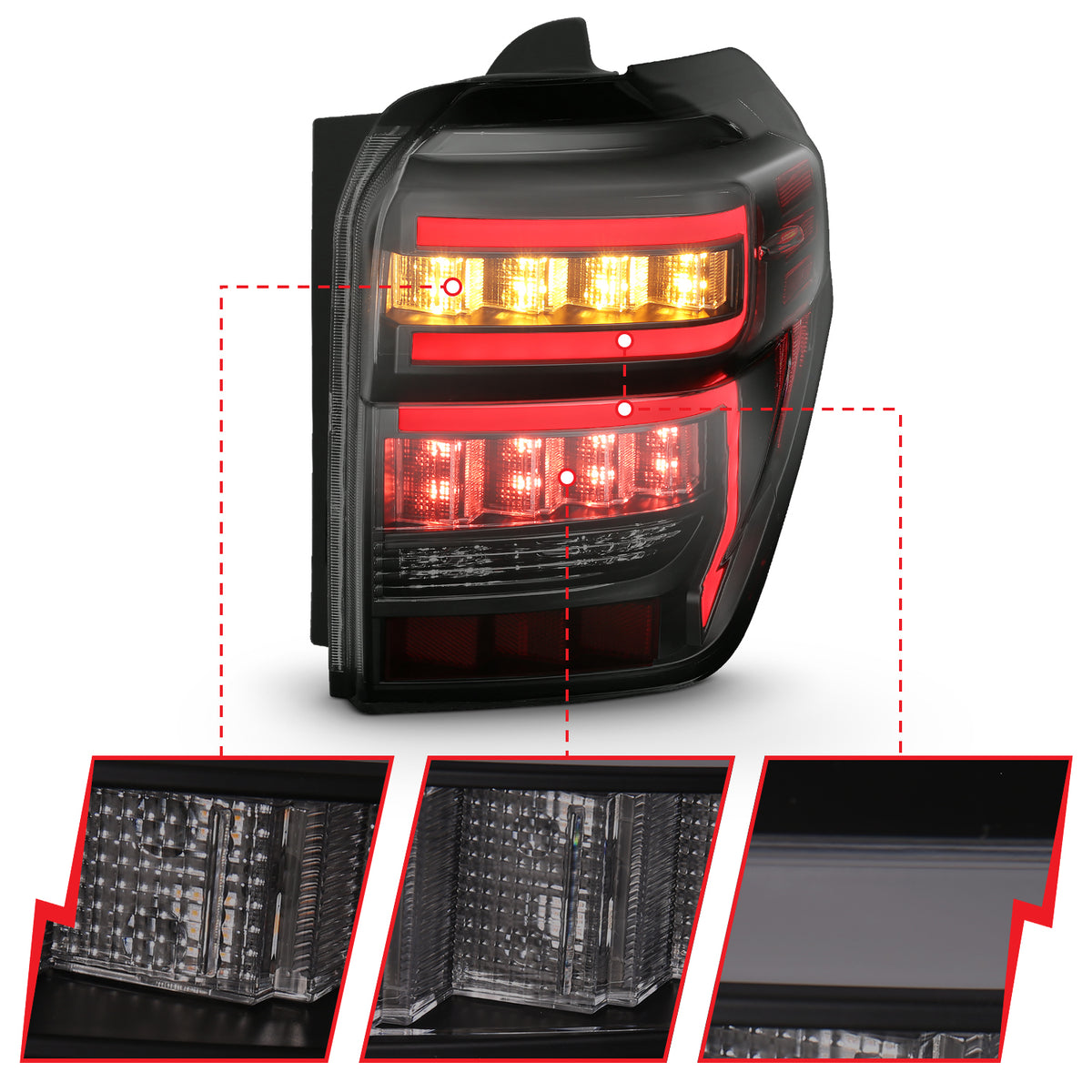 Tail Light Set LED Black Housing Smoke Lens Sequential Pair Toyota 4Runner 2014-2023 AnzoUSA-2