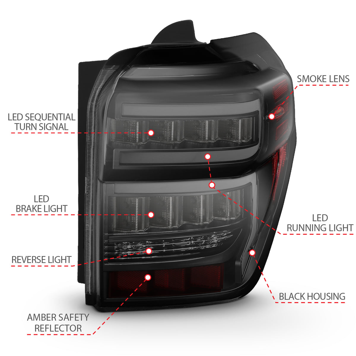 Tail Light Set LED Black Housing Smoke Lens Sequential Pair Toyota 4Runner 2014-2023 AnzoUSA-3
