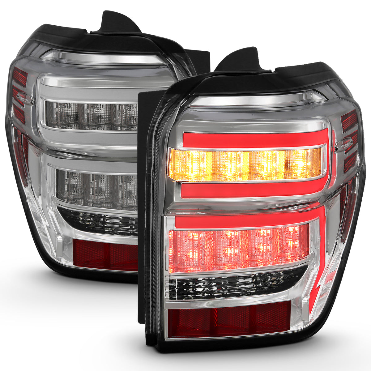 Tail Light Set LED Chrome Housing Clear Lens Sequential Pair Toyota 4Runner 2014-2023 AnzoUSA-1