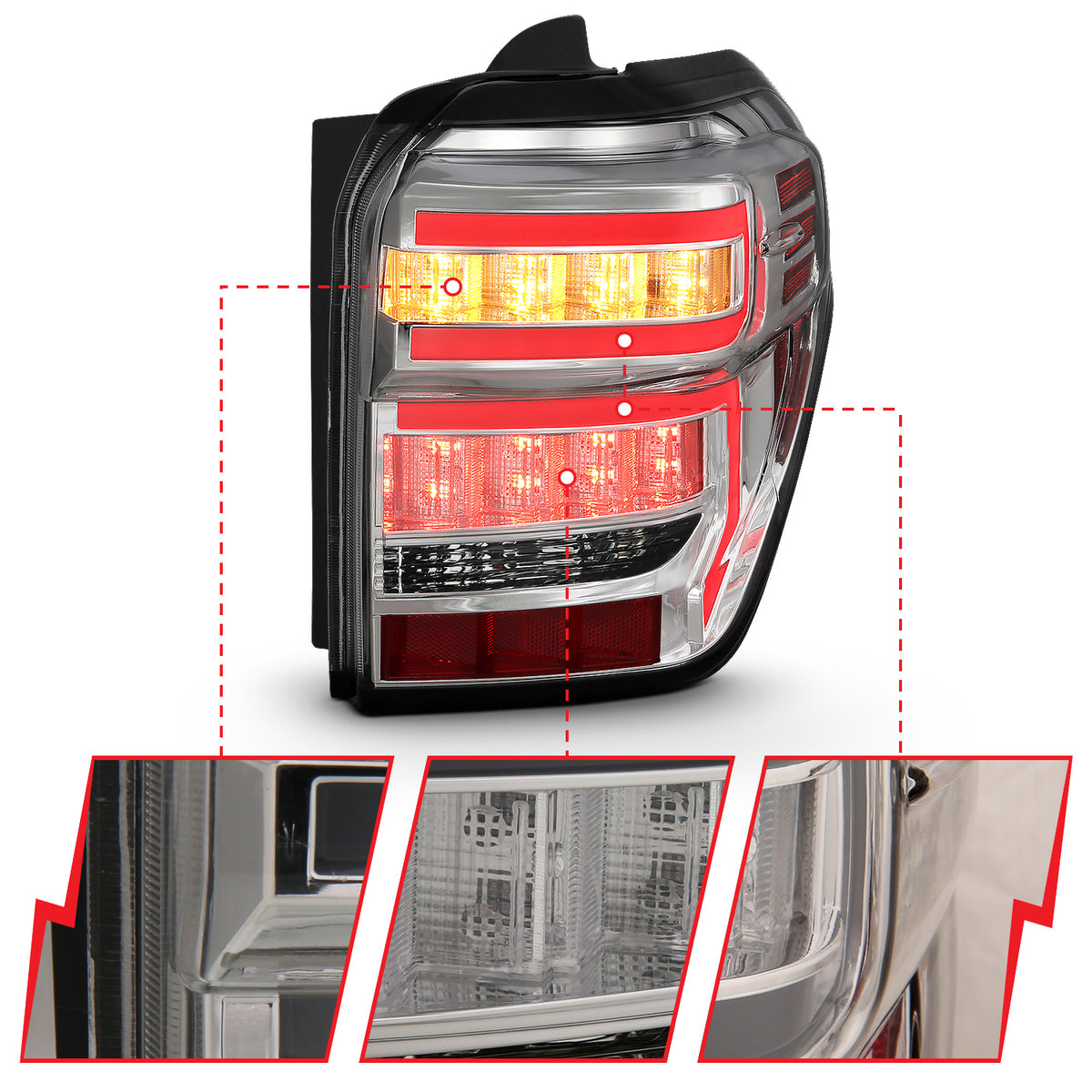 Tail Light Set LED Chrome Housing Clear Lens Sequential Pair Toyota 4Runner 2014-2023 AnzoUSA-2