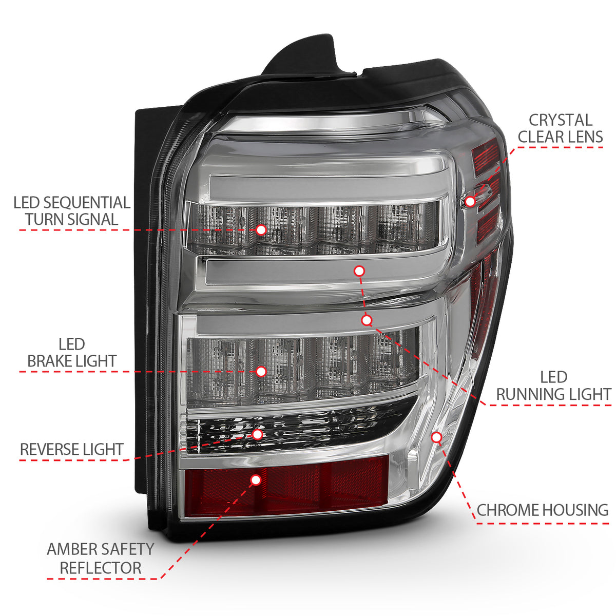 Tail Light Set LED Chrome Housing Clear Lens Sequential Pair Toyota 4Runner 2014-2023 AnzoUSA-3