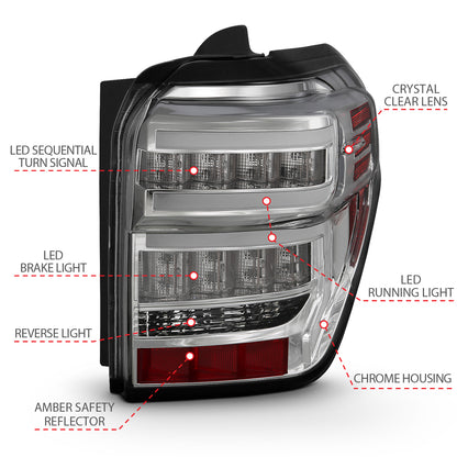 Tail Light Set LED Chrome Housing Clear Lens Sequential Pair Toyota 4Runner 2014-2023 AnzoUSA-3