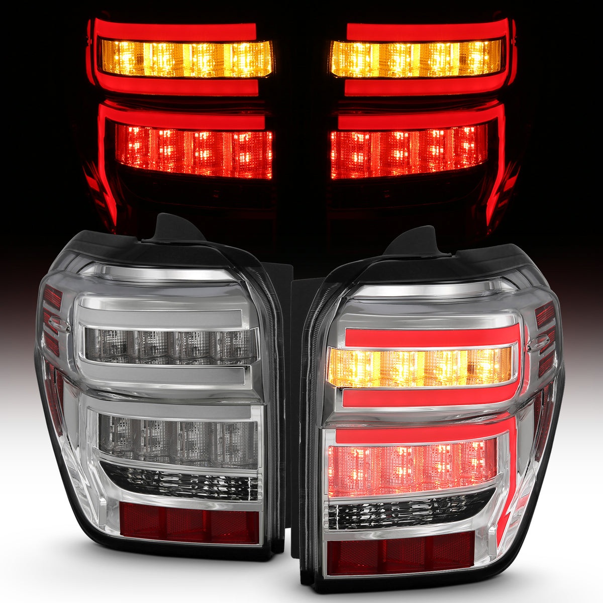 Tail Light Set LED Chrome Housing Clear Lens Sequential Pair Toyota 4Runner 2014-2023 AnzoUSA-6