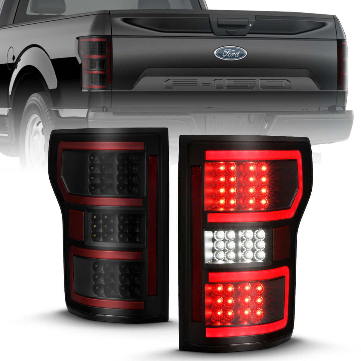 Tail Light Set LED Tail Lights LED Taillight Black (Red Light Bar) (W/ Sequential) Pair Ford F-150 2018-2020 AnzoUSA