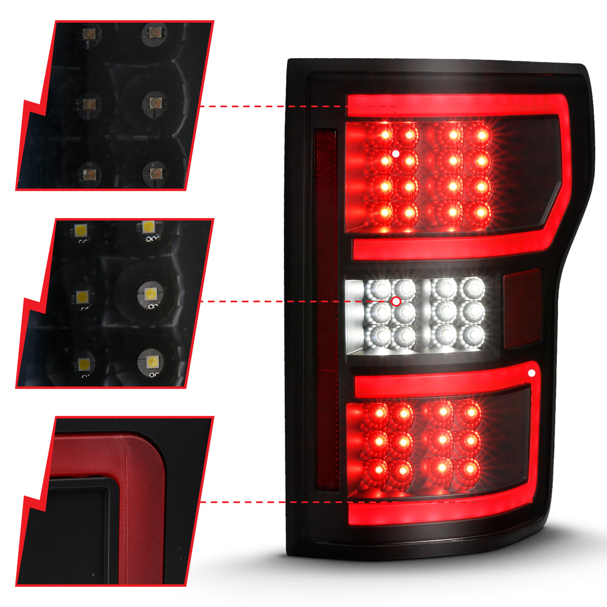 Tail Light Set LED Tail Lights LED Taillight Black (Red Light Bar) (W/ Sequential) Pair Ford F-150 2018-2020 AnzoUSA-2