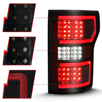 Tail Light Set LED Tail Lights LED Taillight Black (Red Light Bar) (W/ Sequential) Pair Ford F-150 2018-2020 AnzoUSA-2