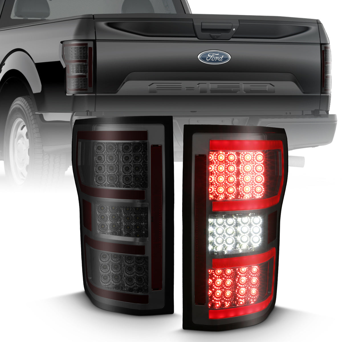 Tail Light Set LED Tail Lights LED Taillight Smoke (Red Light Bar) (W/ Sequential) Pair Ford F-150 2018-2020 AnzoUSA