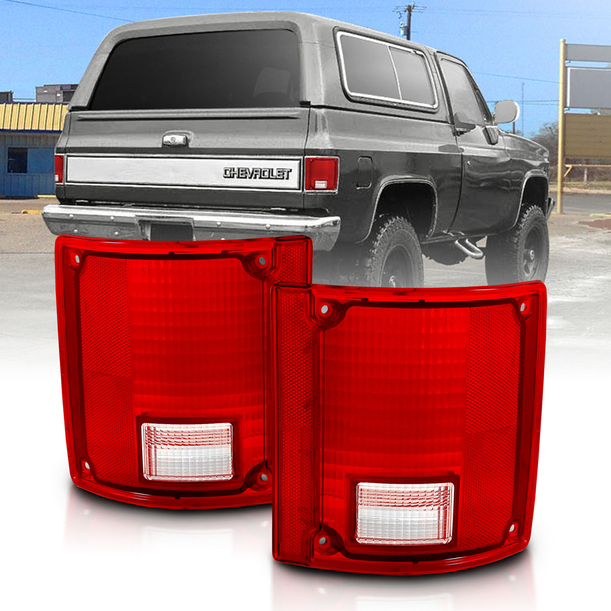 Tail Light Set Red/Clear Lens W/O Chrome Trim (OE Replacement) Pair Chevrolet Blazer 1987-1991, Chevrolet K5 Blazer 1978-1986, GMC Jimmy 1983-1991 AnzoUSA