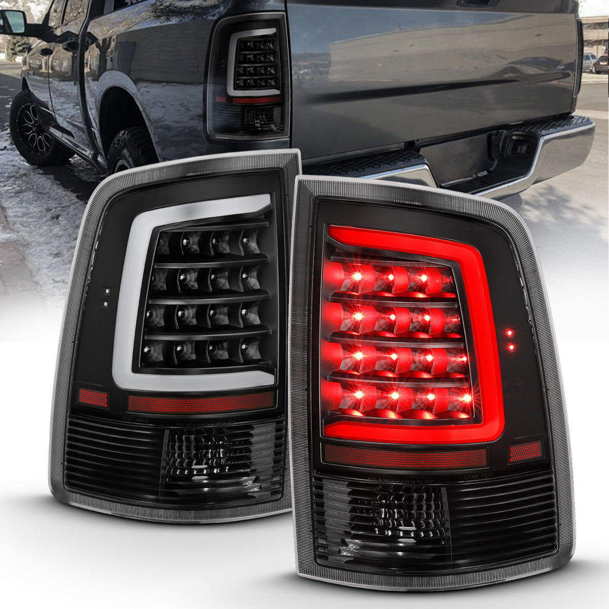 Tail Light Set LED Black Housing Clear Lens PairRam 1500/2500/3500 2011-2018 AnzoUSA