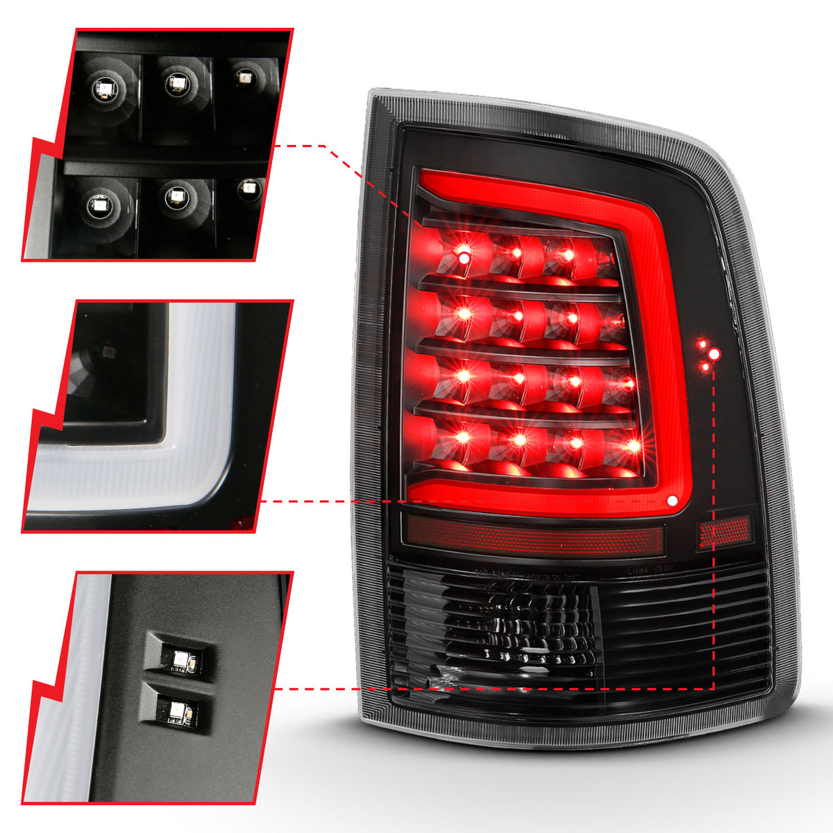 Tail Light Set LED Black Housing Clear Lens PairRam 1500/2500/3500 2011-2018 AnzoUSA-2