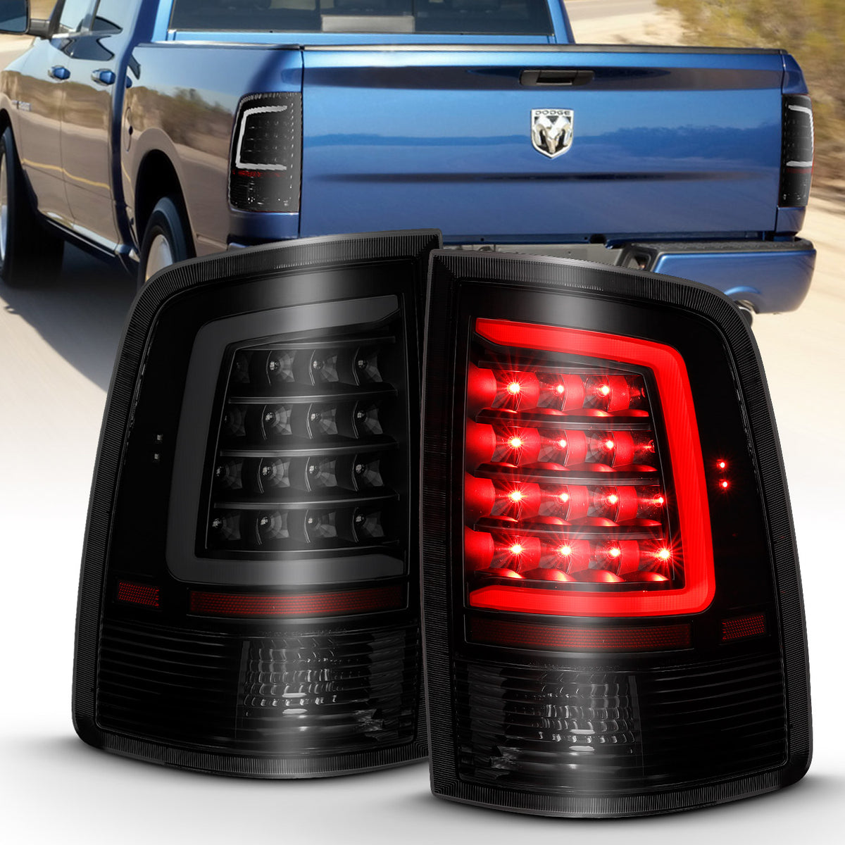 Tail Light Set LED Black Housing Smoke Lens PairRam 1500/2500/3500 2011-2018 AnzoUSA
