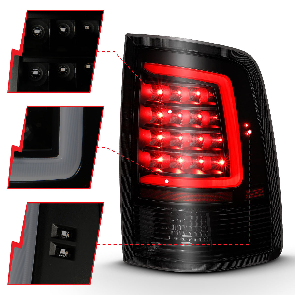 Tail Light Set LED Black Housing Smoke Lens PairRam 1500/2500/3500 2011-2018 AnzoUSA-2