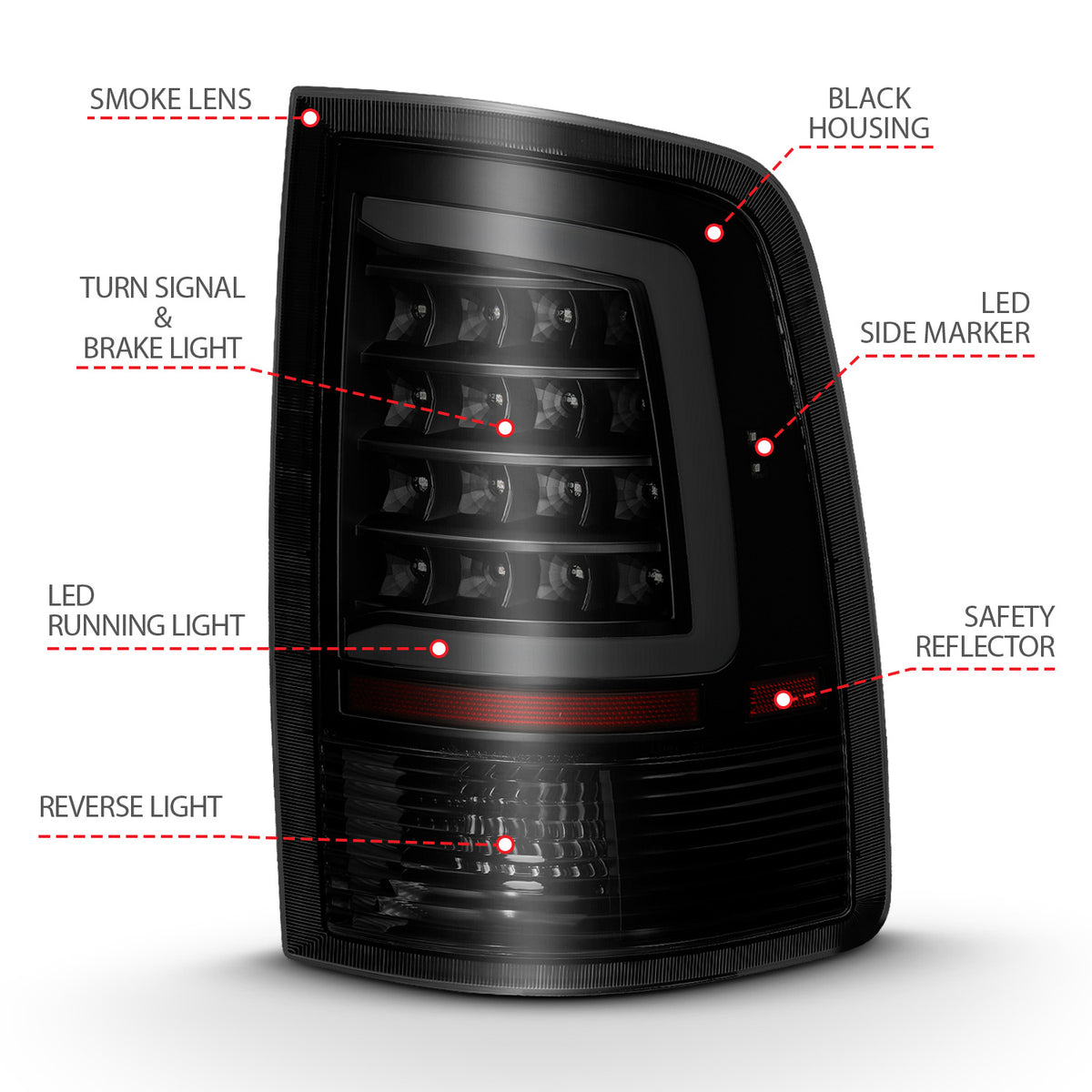 Tail Light Set LED Black Housing Smoke Lens PairRam 1500/2500/3500 2011-2018 AnzoUSA-3