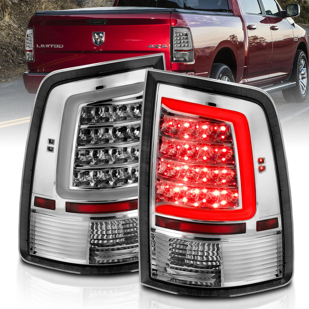 Tail Light Set LED Chrome Housing Clear Lens PairRam 1500/2500/3500 2011-2018 AnzoUSA