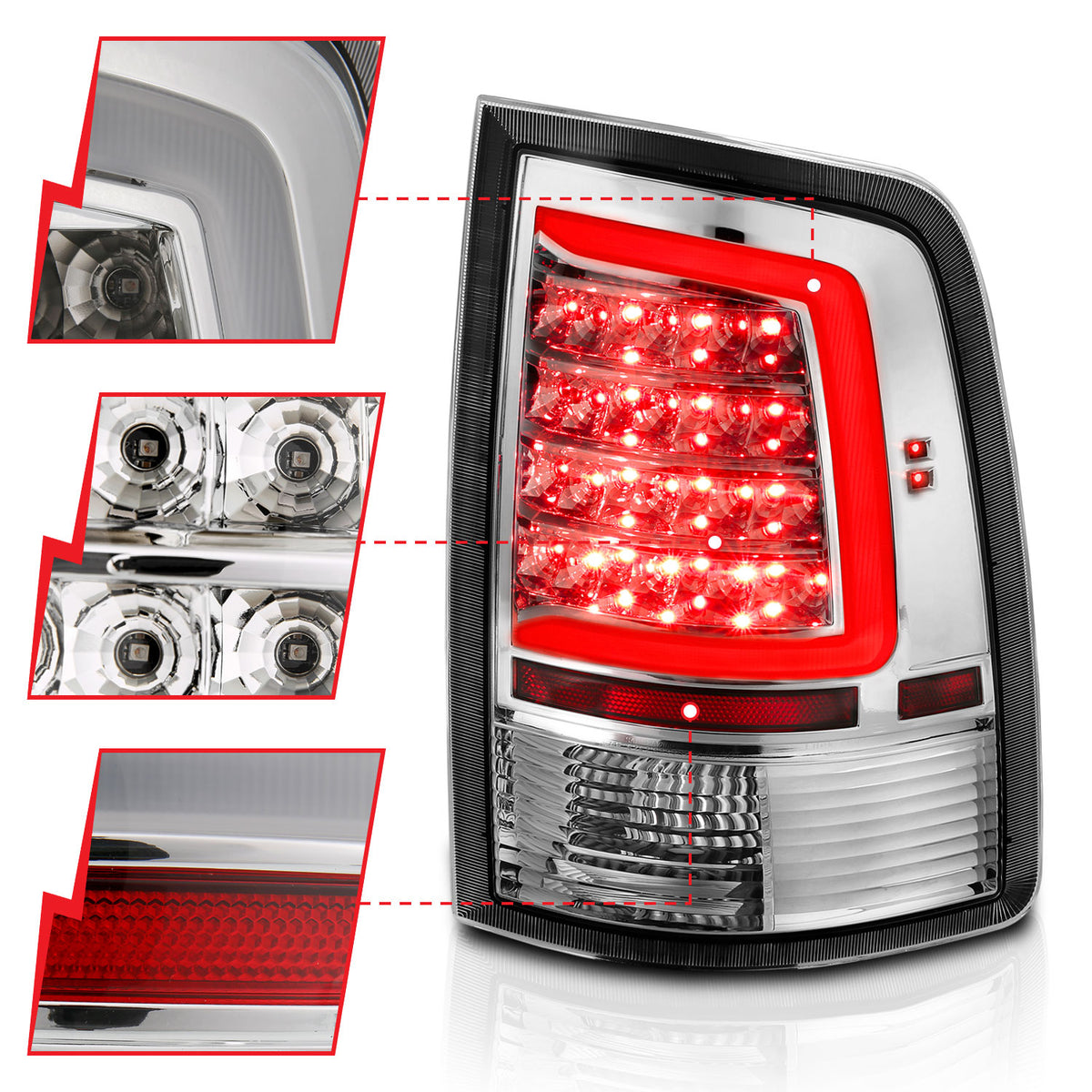 Tail Light Set LED Chrome Housing Clear Lens PairRam 1500/2500/3500 2011-2018 AnzoUSA-2