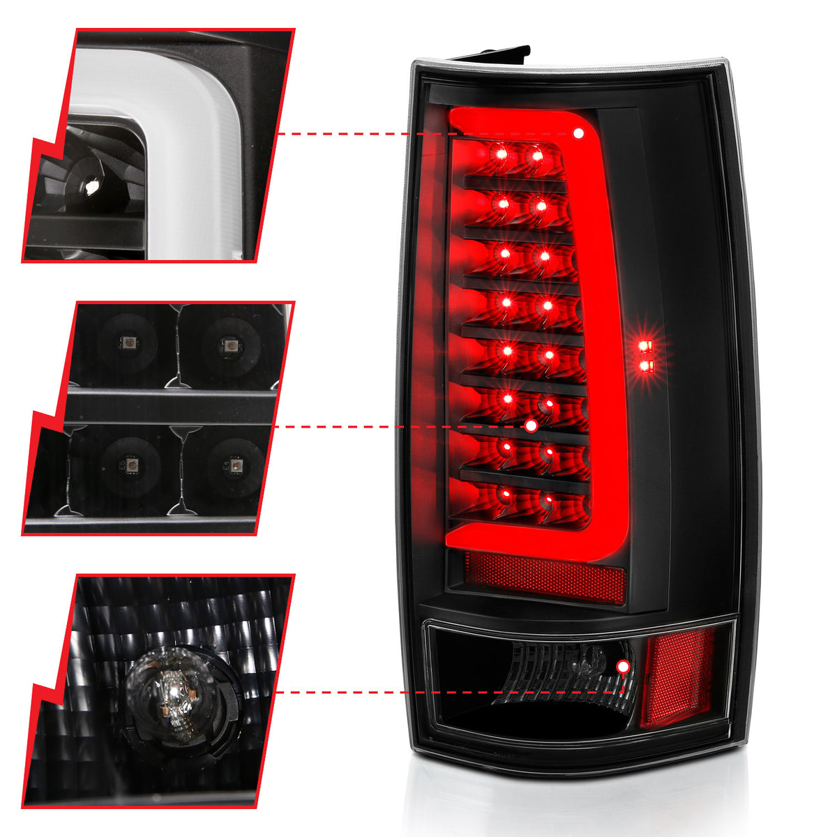 Tail Light Set Black Housing Clear Lens Pair LED Chevrolet Suburban 1500/Tahoe 2007-2014, Suburban 2500/Yukon XL 2500 2007-2013 Yukon/XL 1500 2007-2014 AnzoUSA-2