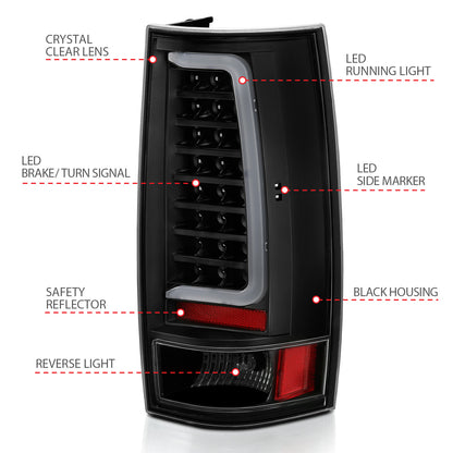 Tail Light Set Black Housing Clear Lens Pair LED Chevrolet Suburban 1500/Tahoe 2007-2014, Suburban 2500/Yukon XL 2500 2007-2013 Yukon/XL 1500 2007-2014 AnzoUSA-3