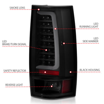 Tail Light Set LED Black Housing Smoke Lens Pair Chevrolet Suburban 2014, Chevrolet Suburban 1500/Tahoe 2007-2014, Suburban 2500/Yukon XL 2500 2007-2013, GMC Yukon/XL 1500 2007-2014 AnzoUSA-3