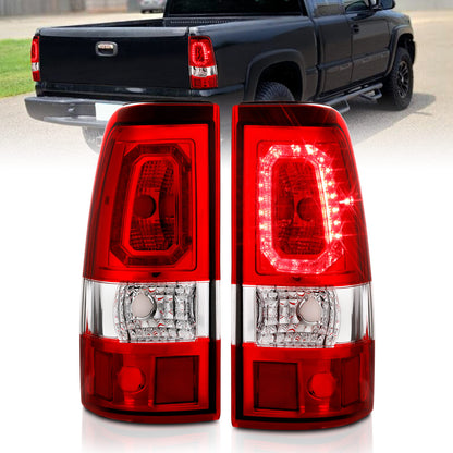 Tail Light Set LED Chrome Housing Red Lens Pair Chevrolet Silverado 1500/1500 HD/2500 HD/3500 2003-2007, 2500 2003-2006 AnzoUSA