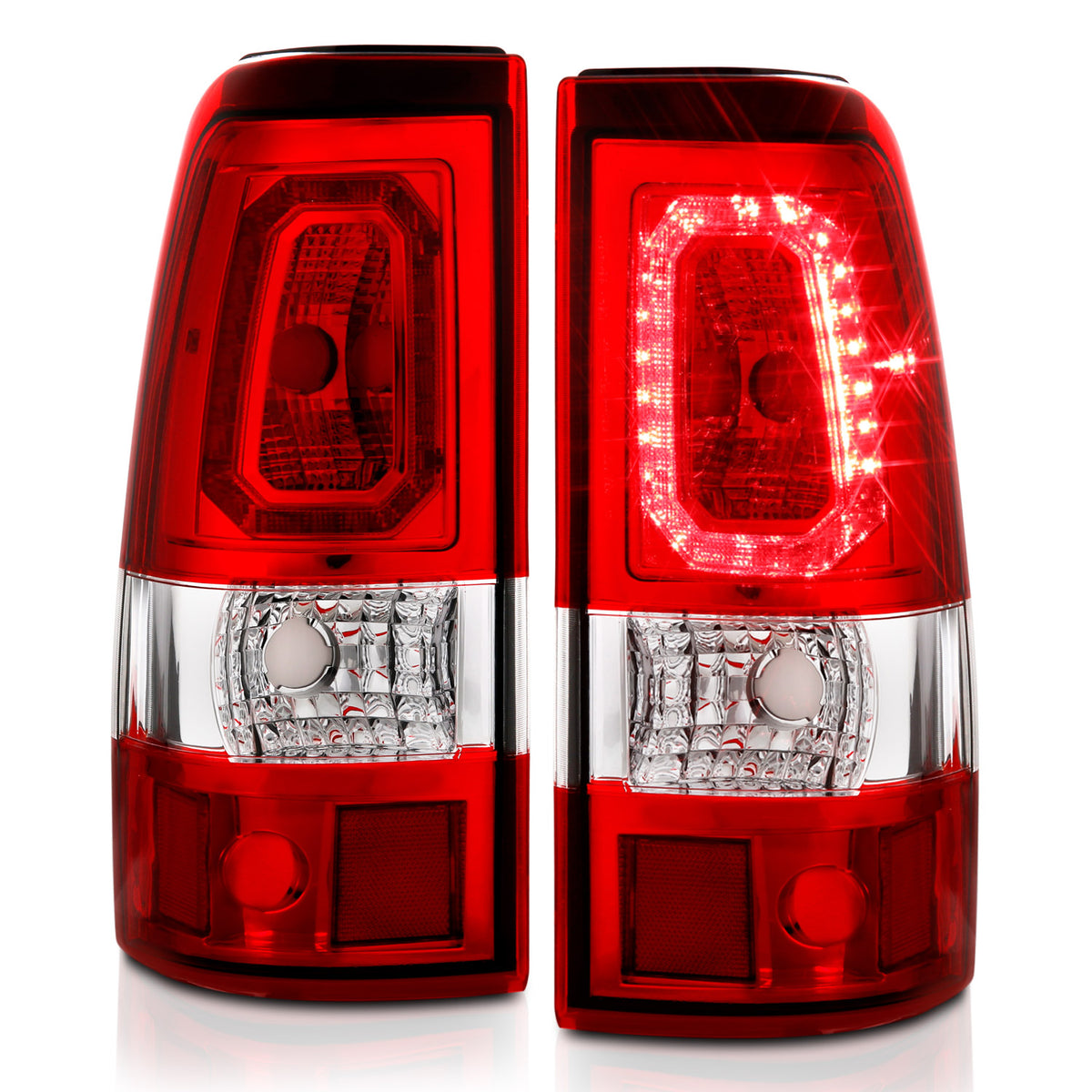 Tail Light Set LED Chrome Housing Red Lens Pair Chevrolet Silverado 1500/1500 HD/2500 HD/3500 2003-2007, 2500 2003-2006 AnzoUSA-1