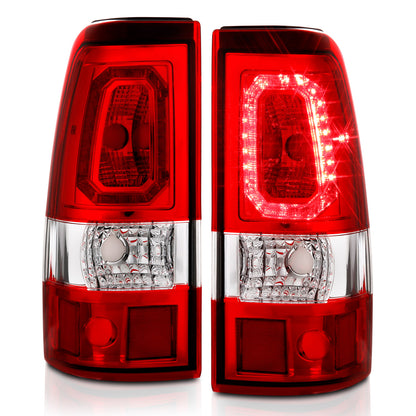 Tail Light Set LED Chrome Housing Red Lens Pair Chevrolet Silverado 1500/1500 HD/2500 HD/3500 2003-2007, 2500 2003-2006 AnzoUSA-1