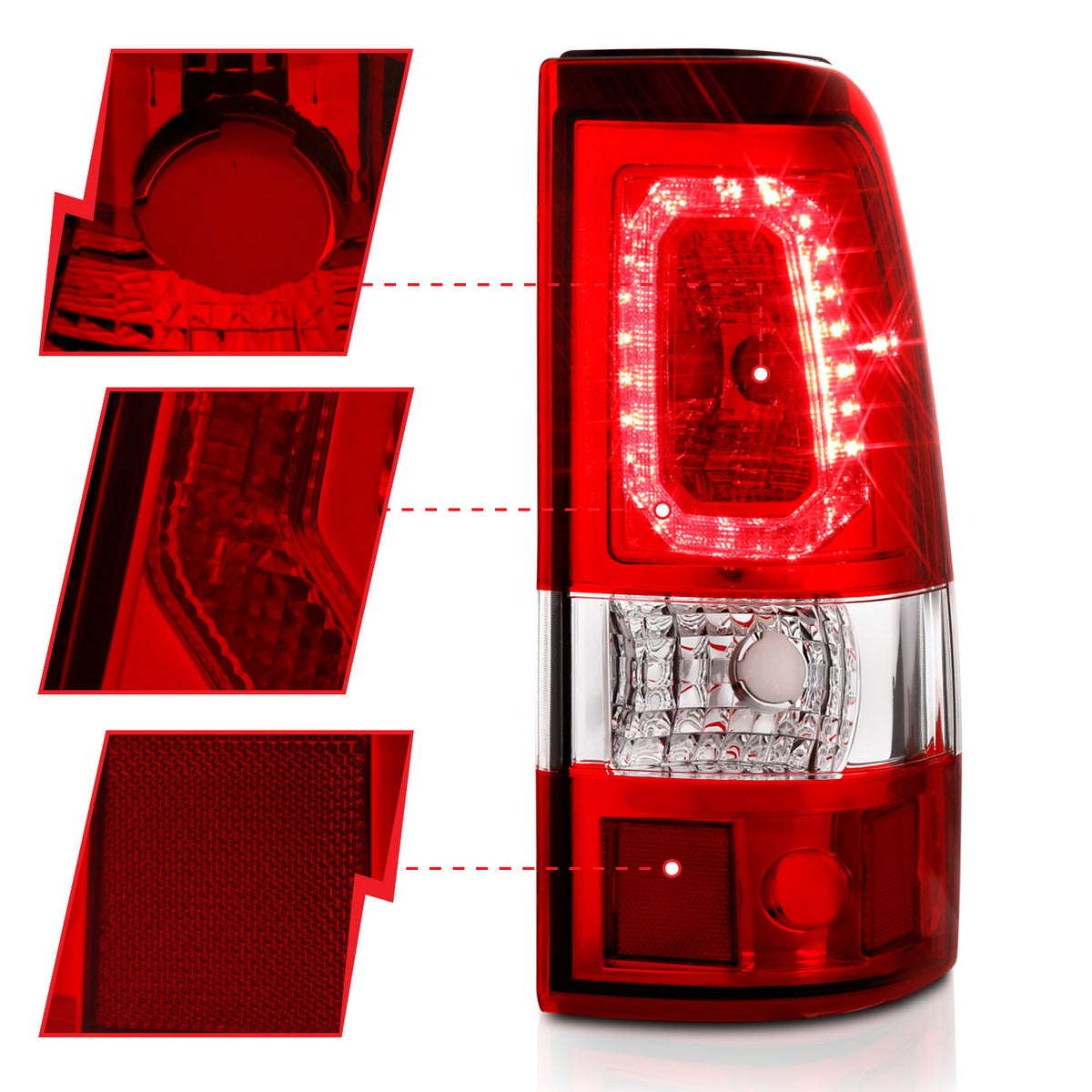 Tail Light Set LED Chrome Housing Red Lens Pair Chevrolet Silverado 1500/1500 HD/2500 HD/3500 2003-2007, 2500 2003-2006 AnzoUSA-2