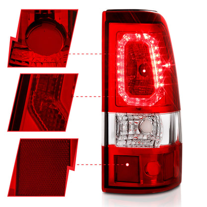 Tail Light Set LED Chrome Housing Red Lens Pair Chevrolet Silverado 1500/1500 HD/2500 HD/3500 2003-2007, 2500 2003-2006 AnzoUSA-2