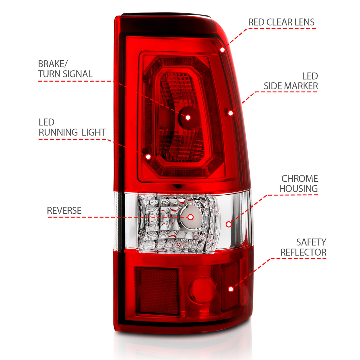 Tail Light Set LED Chrome Housing Red Lens Pair Chevrolet Silverado 1500/1500 HD/2500 HD/3500 2003-2007, 2500 2003-2006 AnzoUSA-3