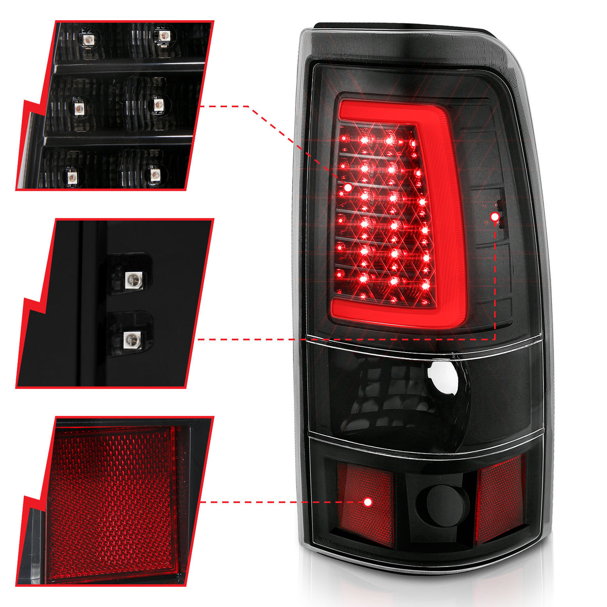 Tail Light Set LED Black Housing Clear Lens Pair Chevrolet Silverado 1500/2500 1999-2002, 1500 HD/2500 HD 2001-2002, 3500 2001-2003, GMC Sierra 1500 1999-2007, 1500 HD/2500 HD/3500 2001-2006, 2500 1999-2004 AnzoUSA-2