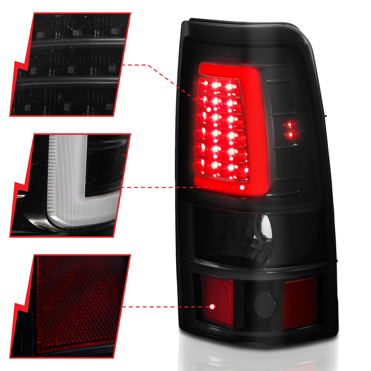 Tail Light Set LED Black Housing Smoke Lens Pair Chevrolet Silverado 1500/2500 1999-2002, 1500 HD/2500 HD 2001-2002, 3500 2001-2003, GMC Sierra 1500 1999-2007, 1500 HD/2500 HD/3500 2001-2006, 2500 1999-2004 AnzoUSA-2