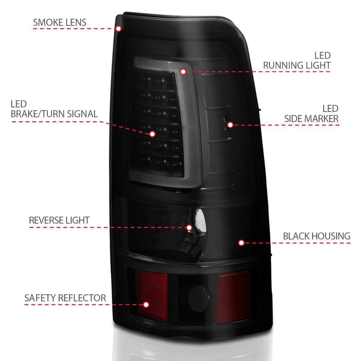Tail Light Set LED Black Housing Smoke Lens Pair Chevrolet Silverado 1500/2500 1999-2002, 1500 HD/2500 HD 2001-2002, 3500 2001-2003, GMC Sierra 1500 1999-2007, 1500 HD/2500 HD/3500 2001-2006, 2500 1999-2004 AnzoUSA-3