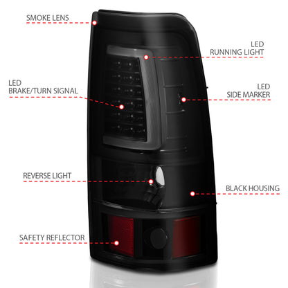 Tail Light Set LED Black Housing Smoke Lens Pair Chevrolet Silverado 1500/2500 1999-2002, 1500 HD/2500 HD 2001-2002, 3500 2001-2003, GMC Sierra 1500 1999-2007, 1500 HD/2500 HD/3500 2001-2006, 2500 1999-2004 AnzoUSA-3