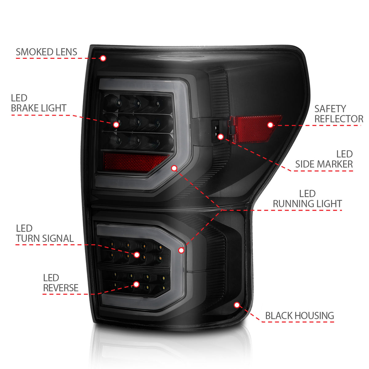 Tail Light Set Pair LED Black Housing Smoke Lens Toyota Tundra 2007-2013 AnzoUSA-3