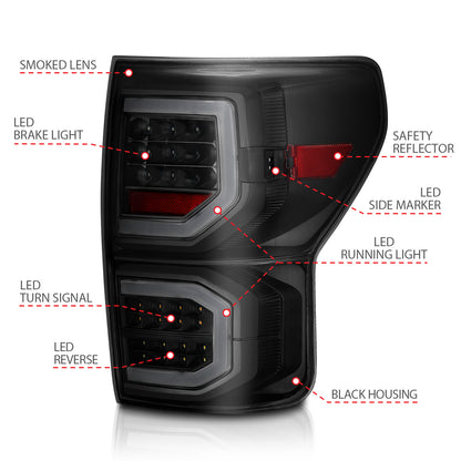 Tail Light Set Pair LED Black Housing Smoke Lens Toyota Tundra 2007-2013 AnzoUSA-3