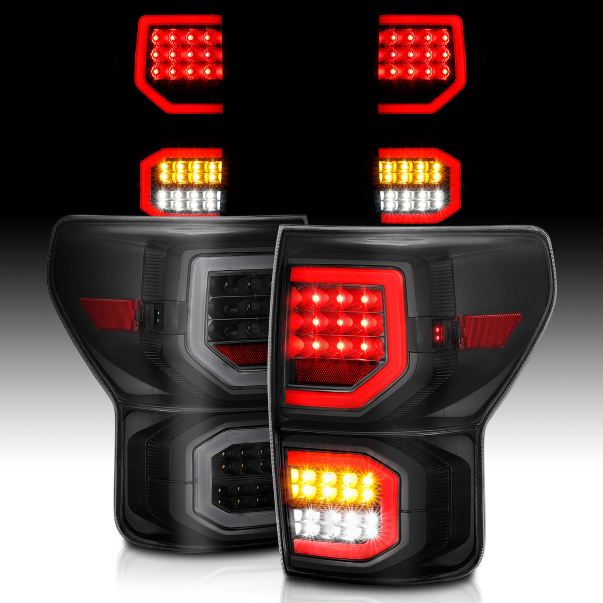 Tail Light Set Pair LED Black Housing Smoke Lens Toyota Tundra 2007-2013 AnzoUSA-6