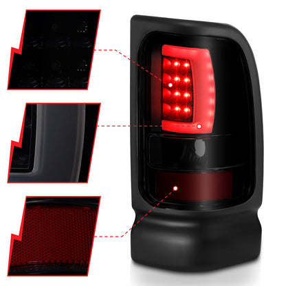 Tail Light Set LED Black Housing Smoke Lens Pair Dodge Ram 1500 1994-2001, 2500/3500 1994-2002 AnzoUSA-2