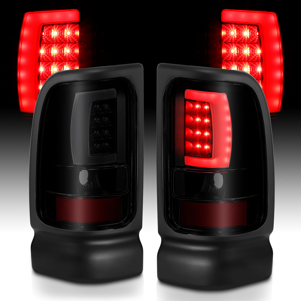Tail Light Set LED Black Housing Smoke Lens Pair Dodge Ram 1500 1994-2001, 2500/3500 1994-2002 AnzoUSA-6