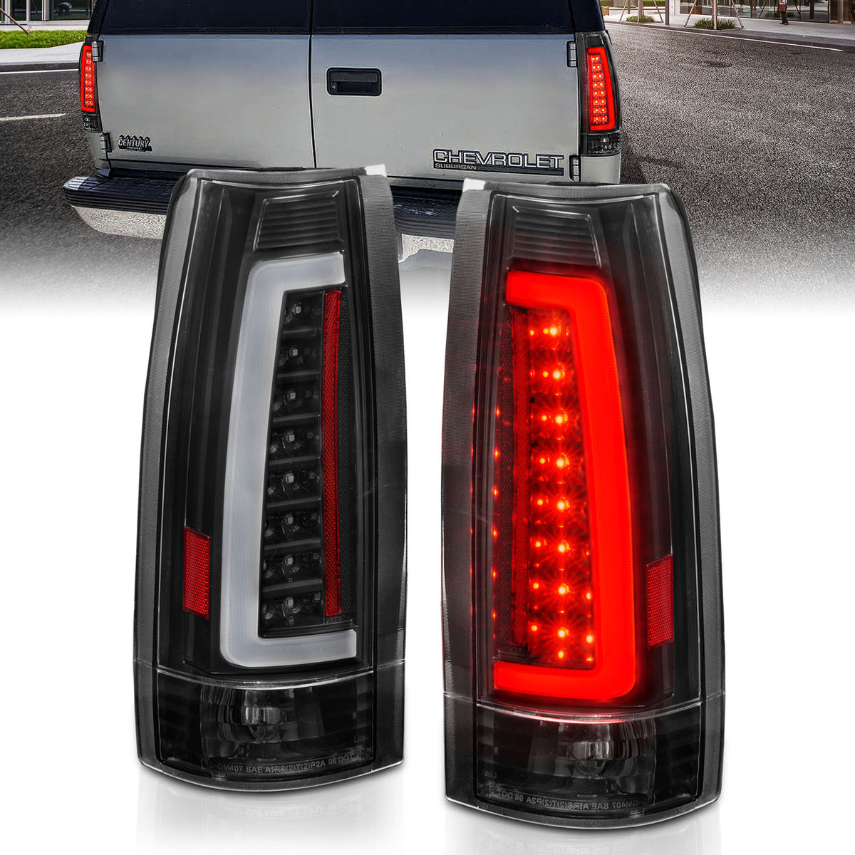 Tail Light Set LED Black Housing Clear Lens Pair Cadillac Escalade 1999-2000, Chevrolet Blazer/Suburban 1992-1994, C1500 1988-2001, C2500/C3500/K2500/K3500 1988-2000, Chevrolet K1500 1988-1999, Tahoe/Yukon 1992-2000, GMC C1500/K1500 1988-1999 AnzoUSA