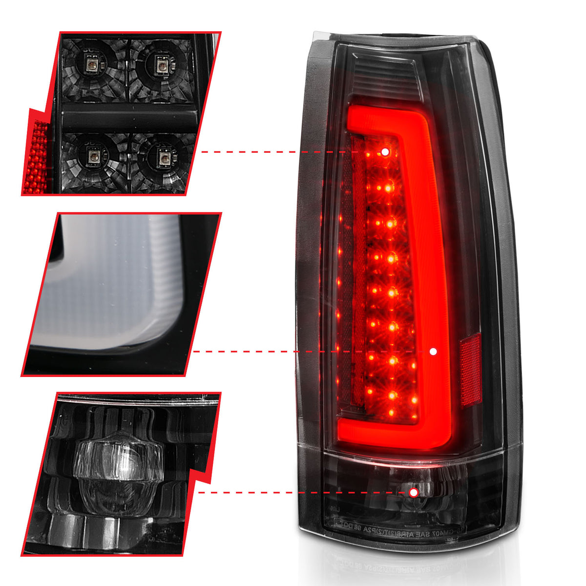 Tail Light Set LED Black Housing Clear Lens Pair Cadillac Escalade 1999-2000, Chevrolet Blazer/Suburban 1992-1994, C1500 1988-2001, C2500/C3500/K2500/K3500 1988-2000, Chevrolet K1500 1988-1999, Tahoe/Yukon 1992-2000, GMC C1500/K1500 1988-1999 AnzoUSA-2
