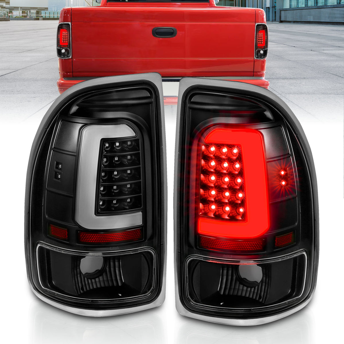 Tail Light Set LED Black Housing Clear Lens Pair Dodge Dakota 1997-2004 AnzoUSA