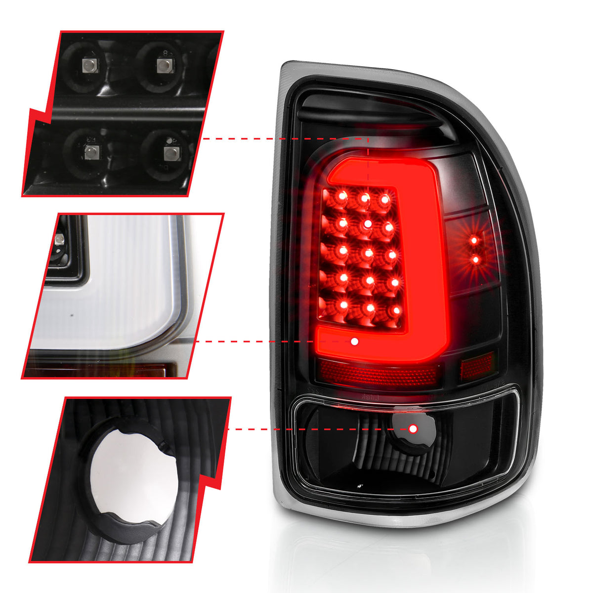 Tail Light Set LED Black Housing Clear Lens Pair Dodge Dakota 1997-2004 AnzoUSA-2